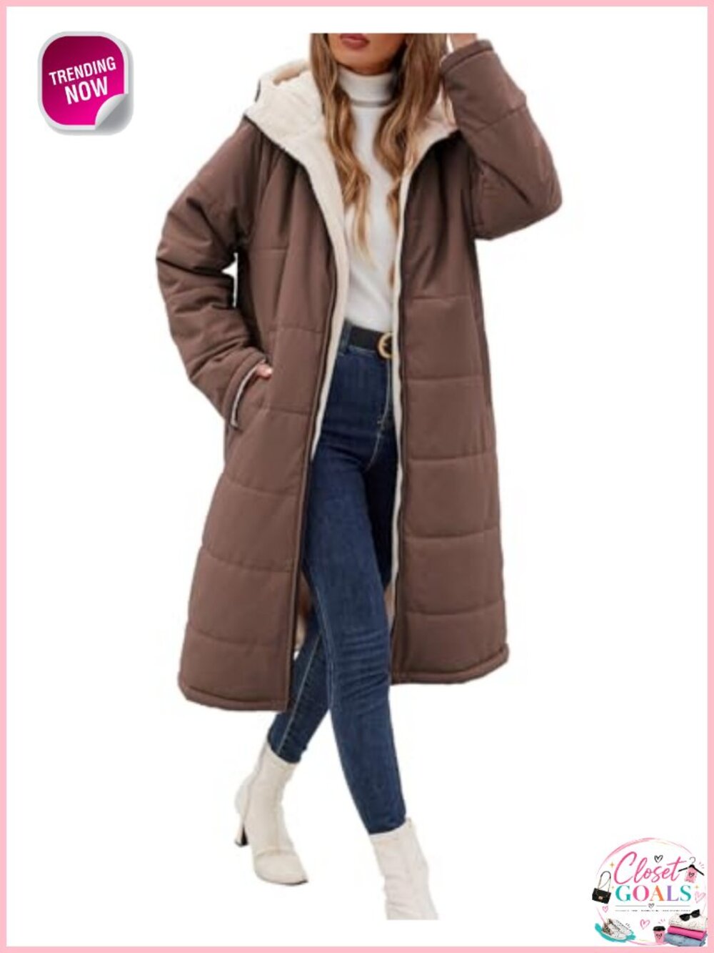 Women's Fleece Long Winter Coat Hooded Oversized Warm Zip Up Jacket